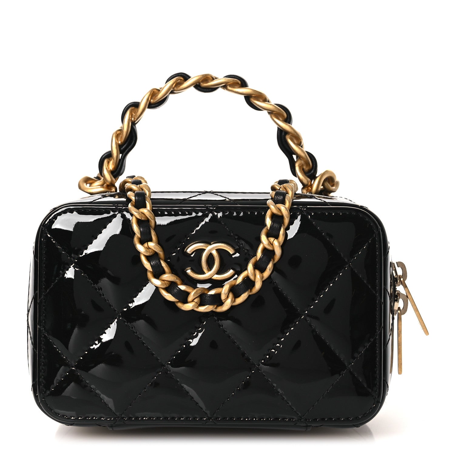 Chanel Patent Quilted Top Handle Mini Vanity Case Black 1 of 19