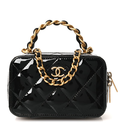 Chanel Patent Quilted Top Handle Mini Vanity Case Black 1 of 19