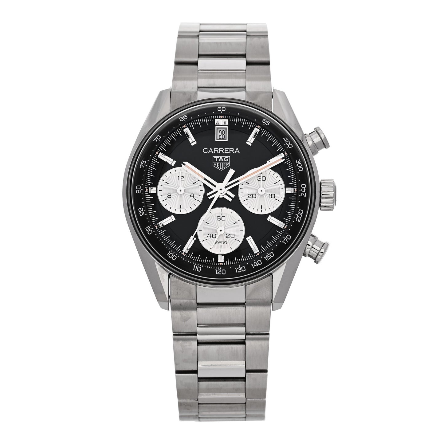 Stainless Steel 39mm Carrera Glass Box Chronograph Automatic Watch Black