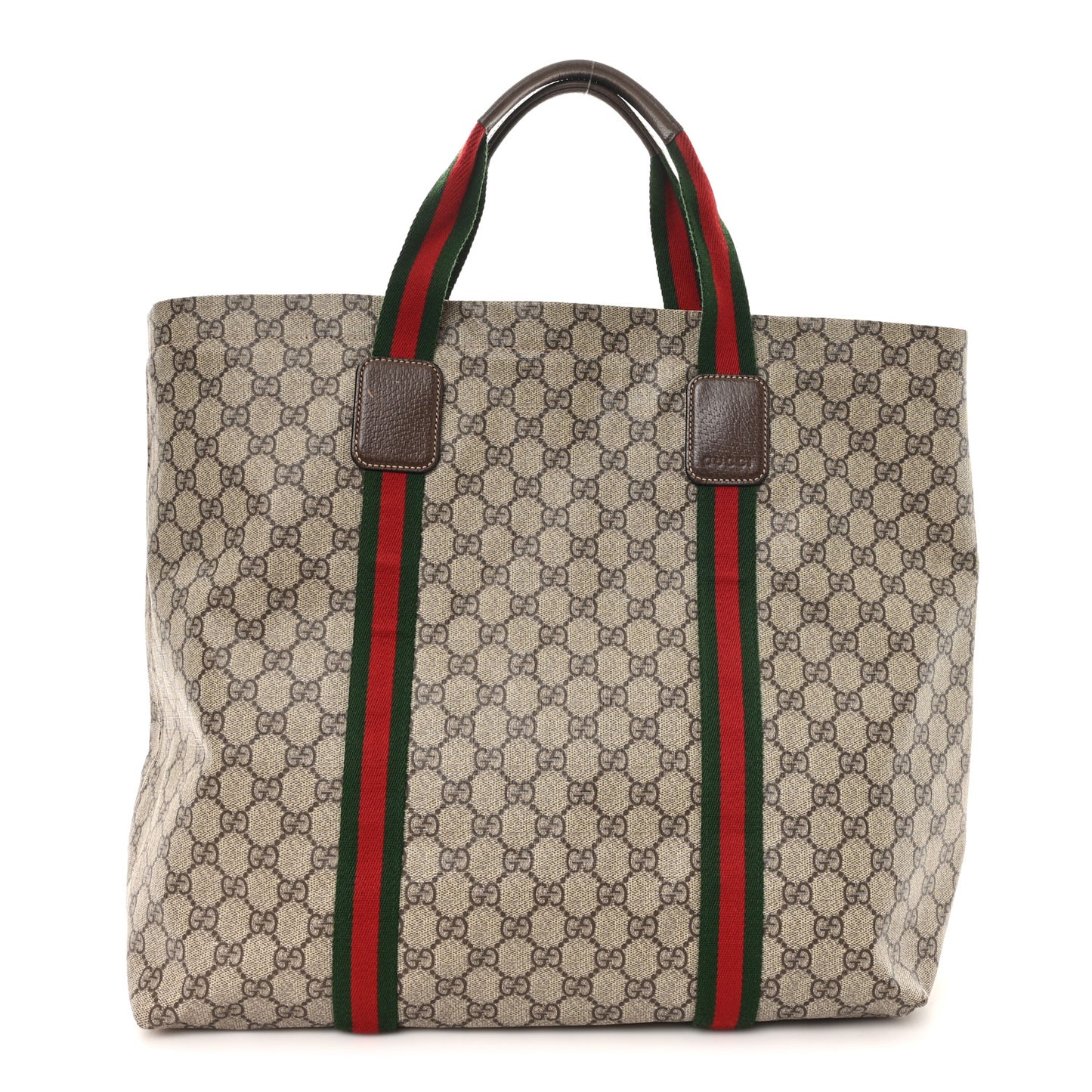 Tender GG Supreme Monogram Textured Dollar Calfskin Web Tote Beige Ebony New Acero