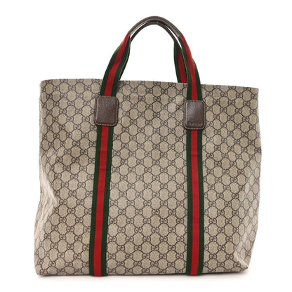 Gucci Tender GG Supreme Monogram Textured Dollar Calfskin Web Tote Beige Ebony New Acero 1 of 10