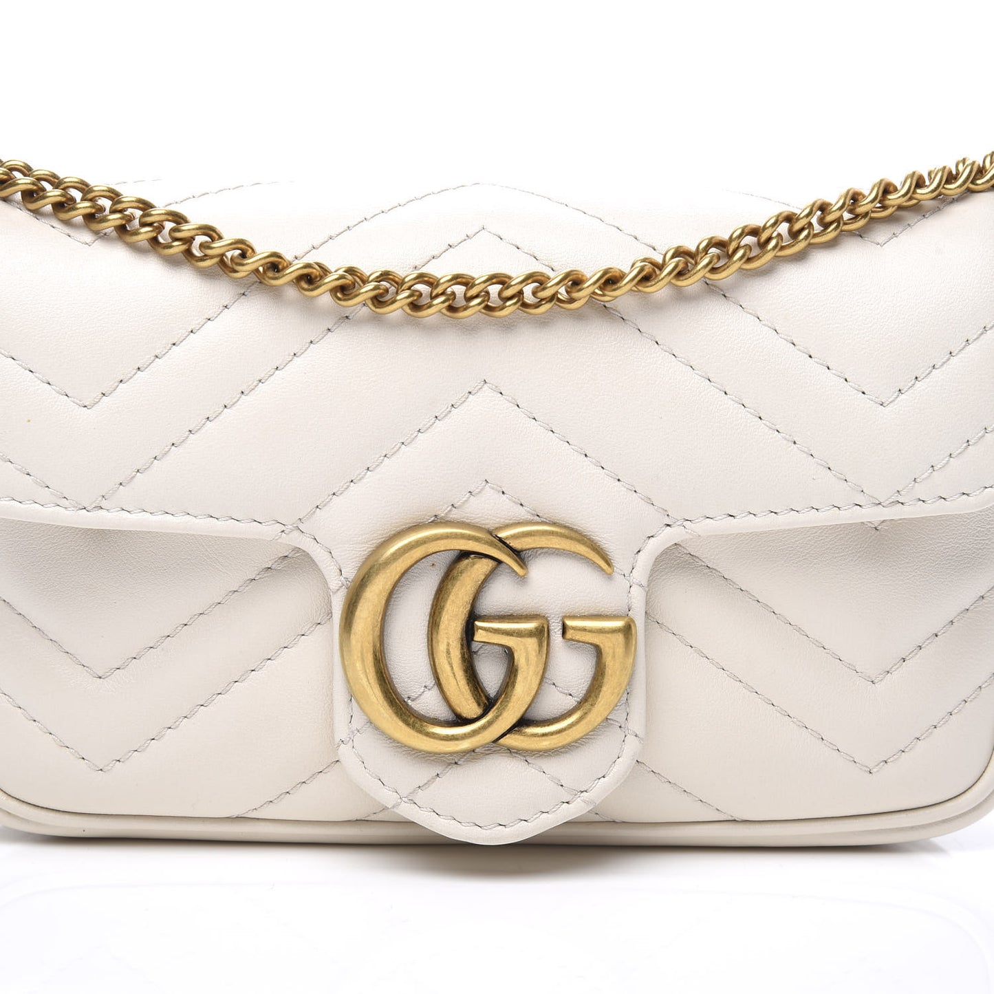 Calfskin Matelasse Super Mini GG Marmont Shoulder Bag White