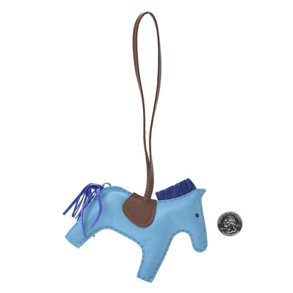 Hermes Milo Lambskin Grigri Rodeo Horse Bag Charm MM Bleu Azteque Bleu Electrique Fauve 2 of 4