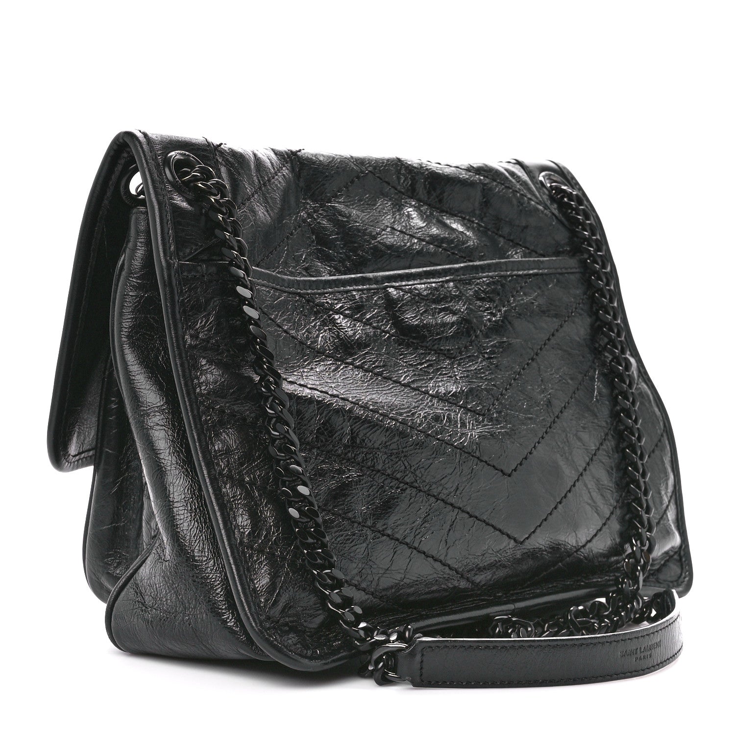 Saint Laurent Crinkled Calfskin Matelasse Monogram Medium Niki Chain Satchel Black 3 of 12