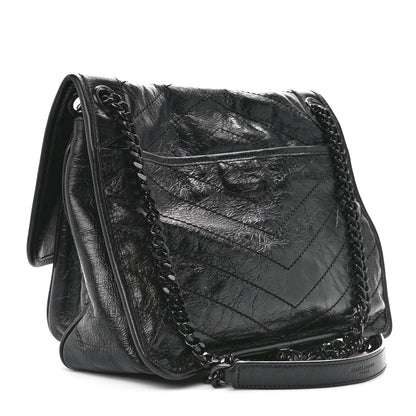Saint Laurent Crinkled Calfskin Matelasse Monogram Medium Niki Chain Satchel Black 3 of 12