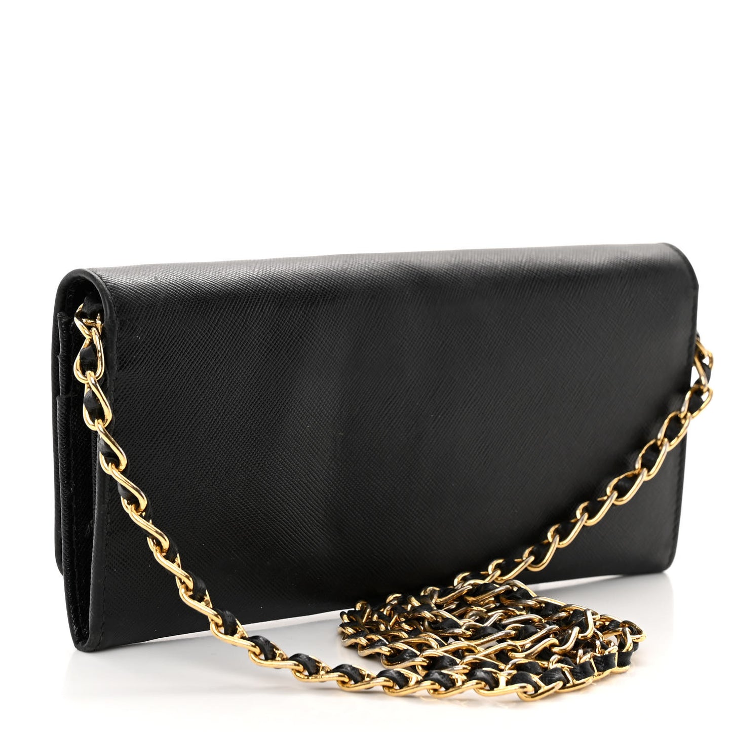 Saffiano Metal Oro Chain Wallet Black