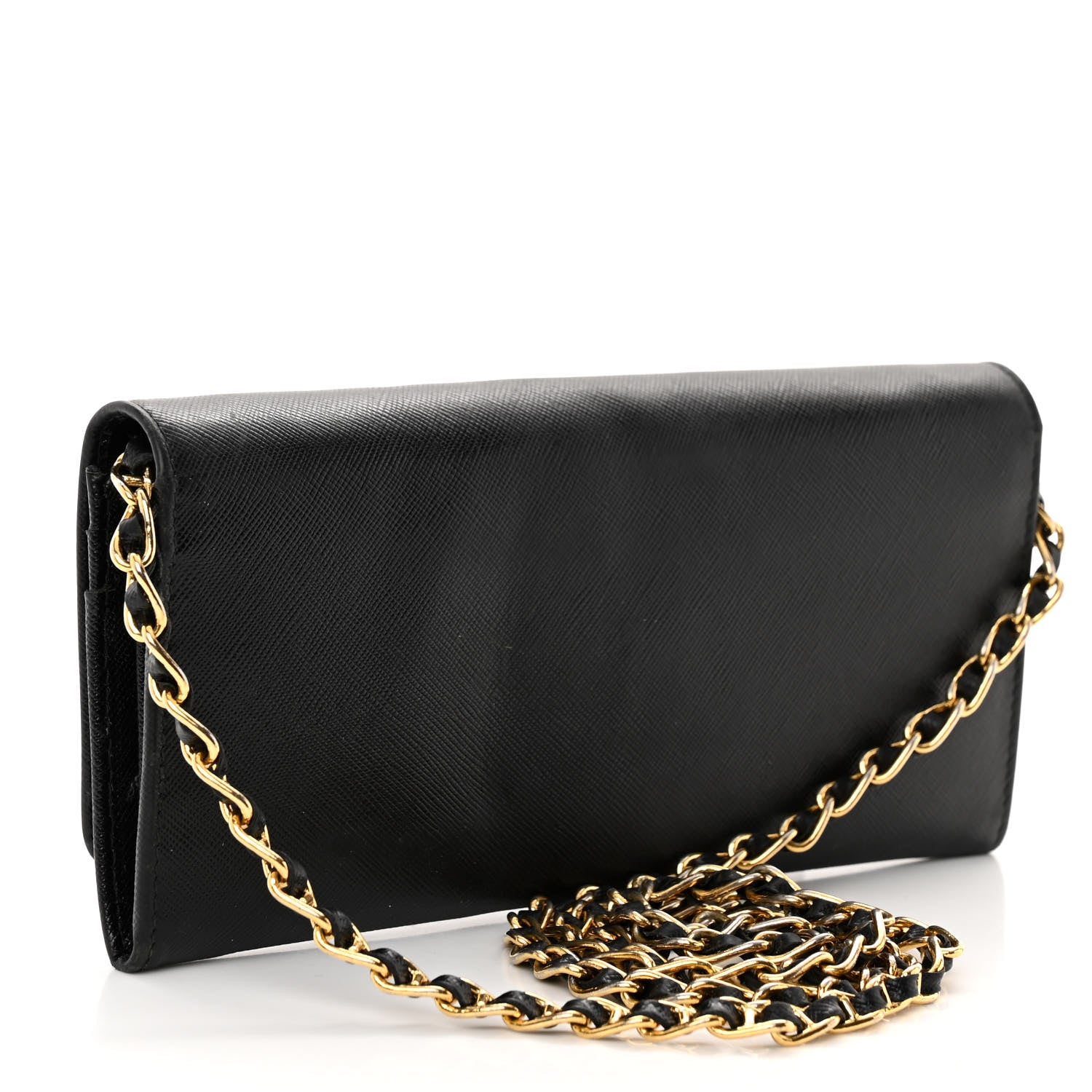 Prada Saffiano Metal Oro Chain Wallet Black 3 of 11