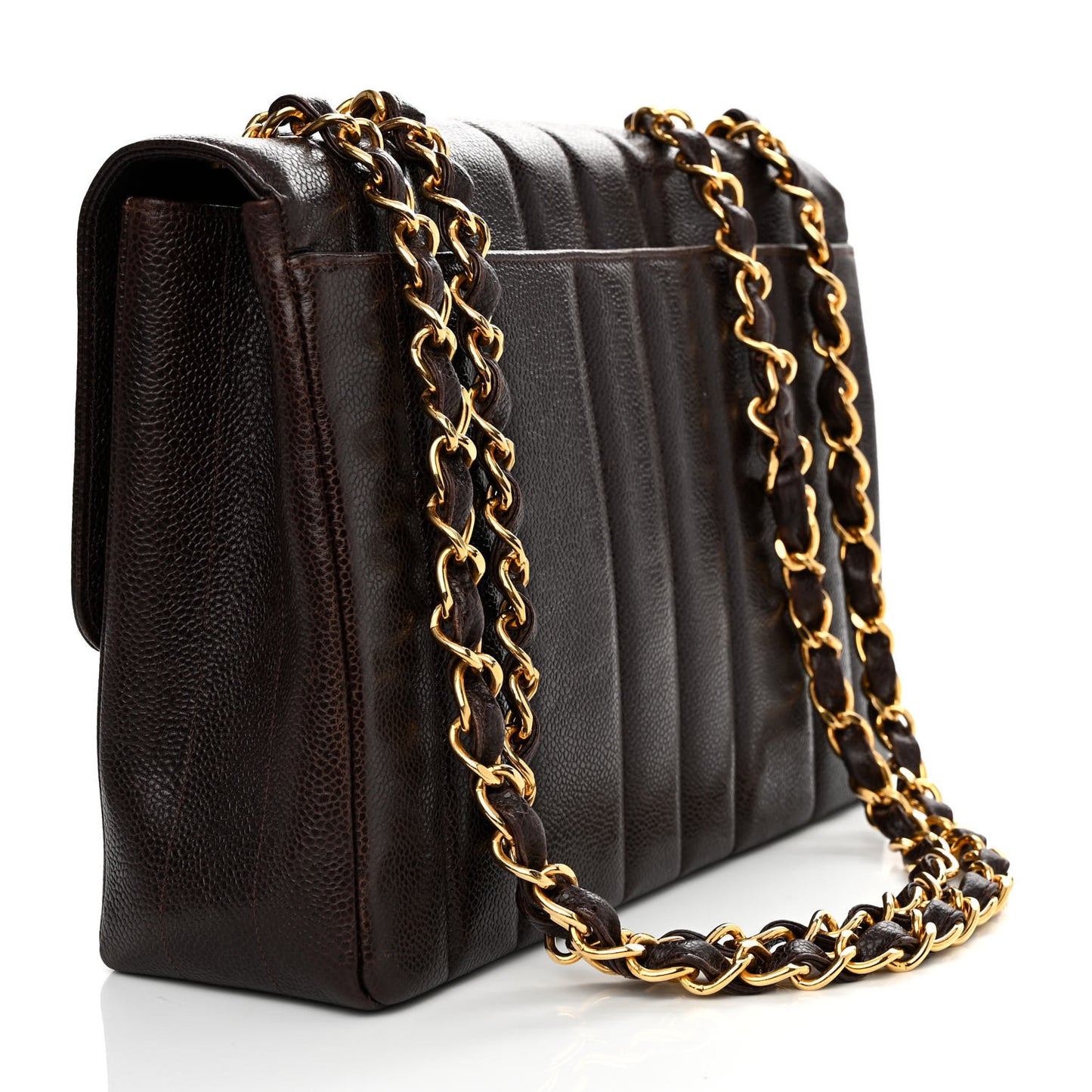 Caviar Vertical Quilted Jumbo Single Flap Brown