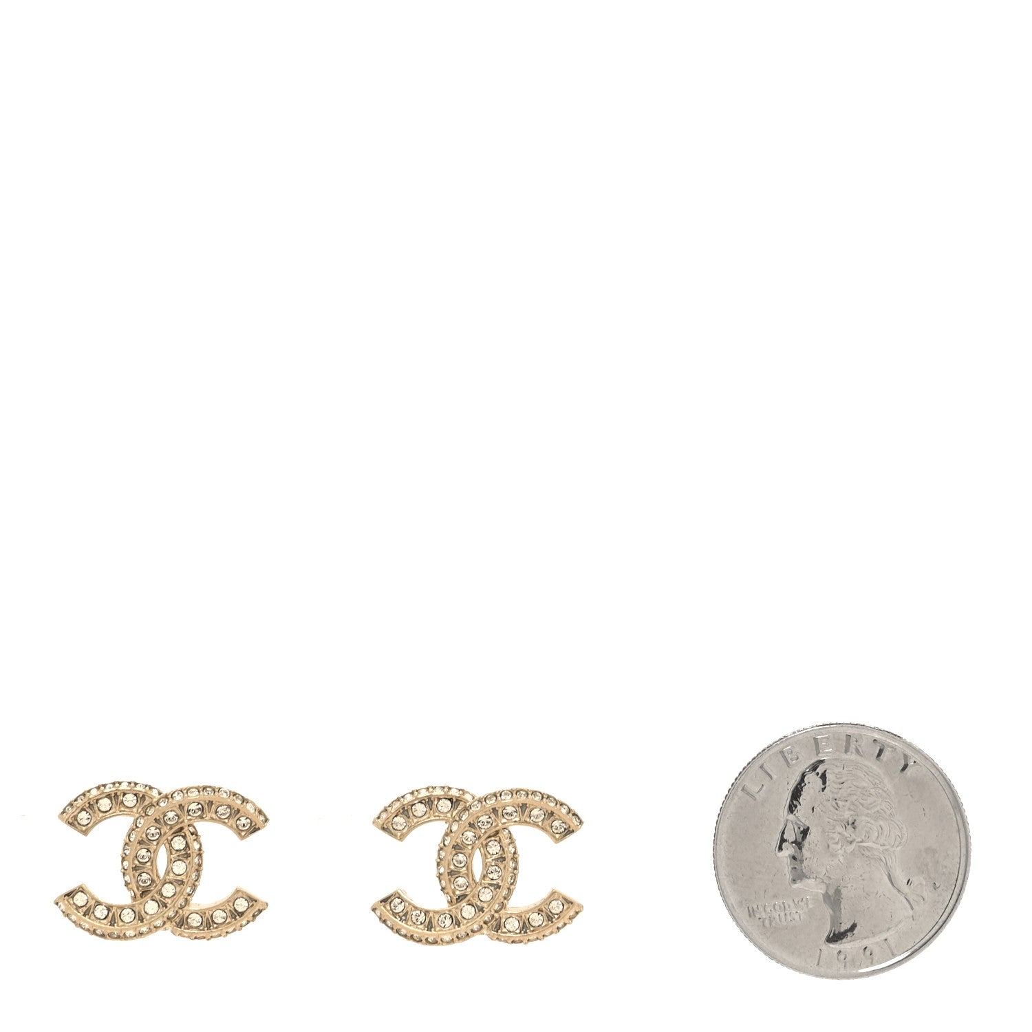 Chanel Crystal Timeless CC Earrings Light Gold 2 of 5