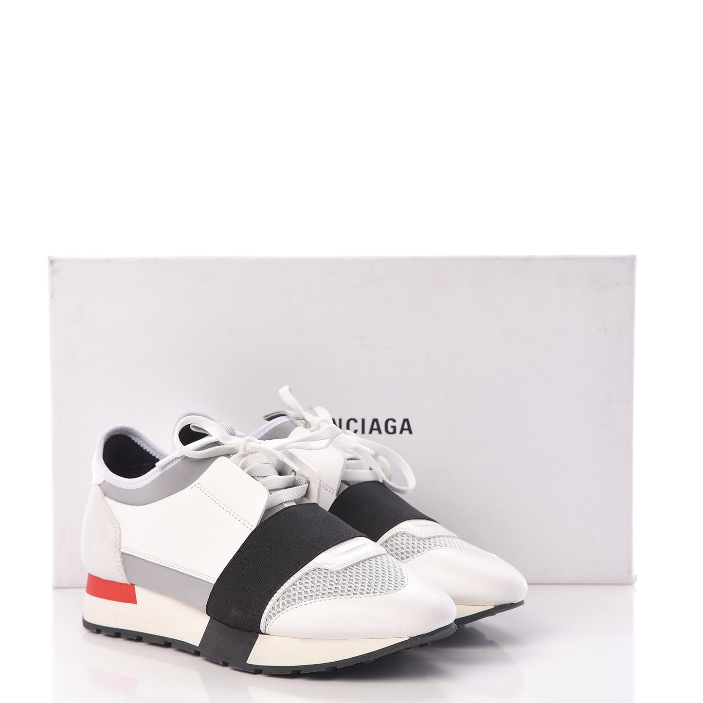 Mesh Calfskin Neoprene Suede Womens Race Runner Sneakers 37 White Black Gris