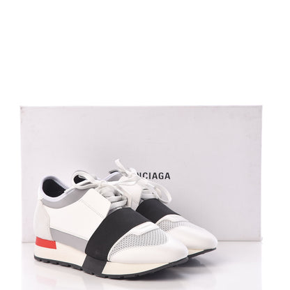Balenciaga Mesh Calfskin Neoprene Suede Womens Race Runner Sneakers 37 White Black Gris 9 of 9