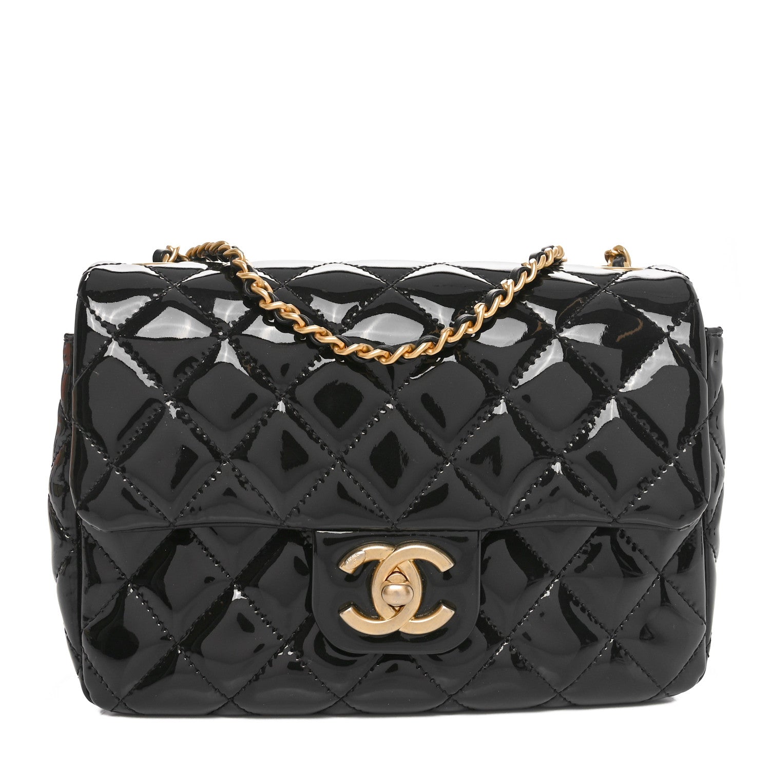 Chanel Patent Enamel Quilted Small Coco Hearts Square Flap Black 1 of 10