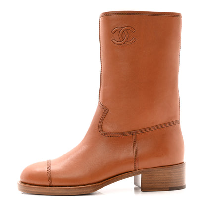 Chanel Calfskin CC Logo Mid Calf Boots 37 Caramel 1 of 10