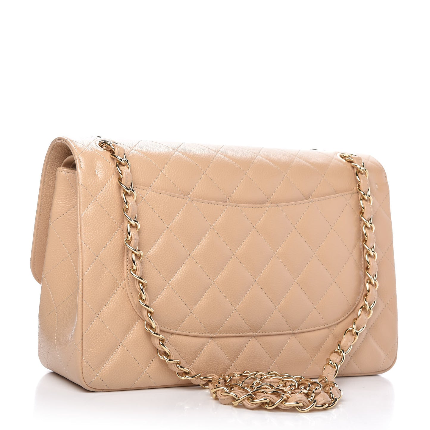 Caviar Quilted Jumbo Double Flap Beige Clair
