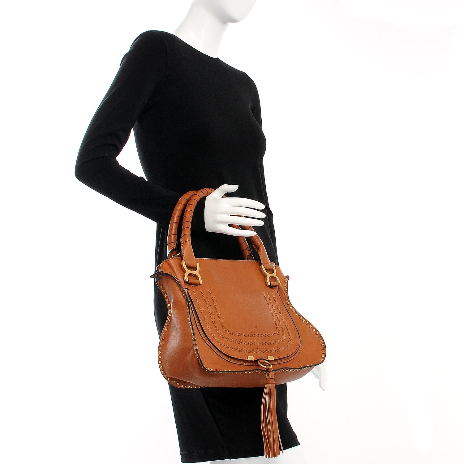 Chloe Calfskin Studded Medium Marcie Satchel Caramel 2 of 11