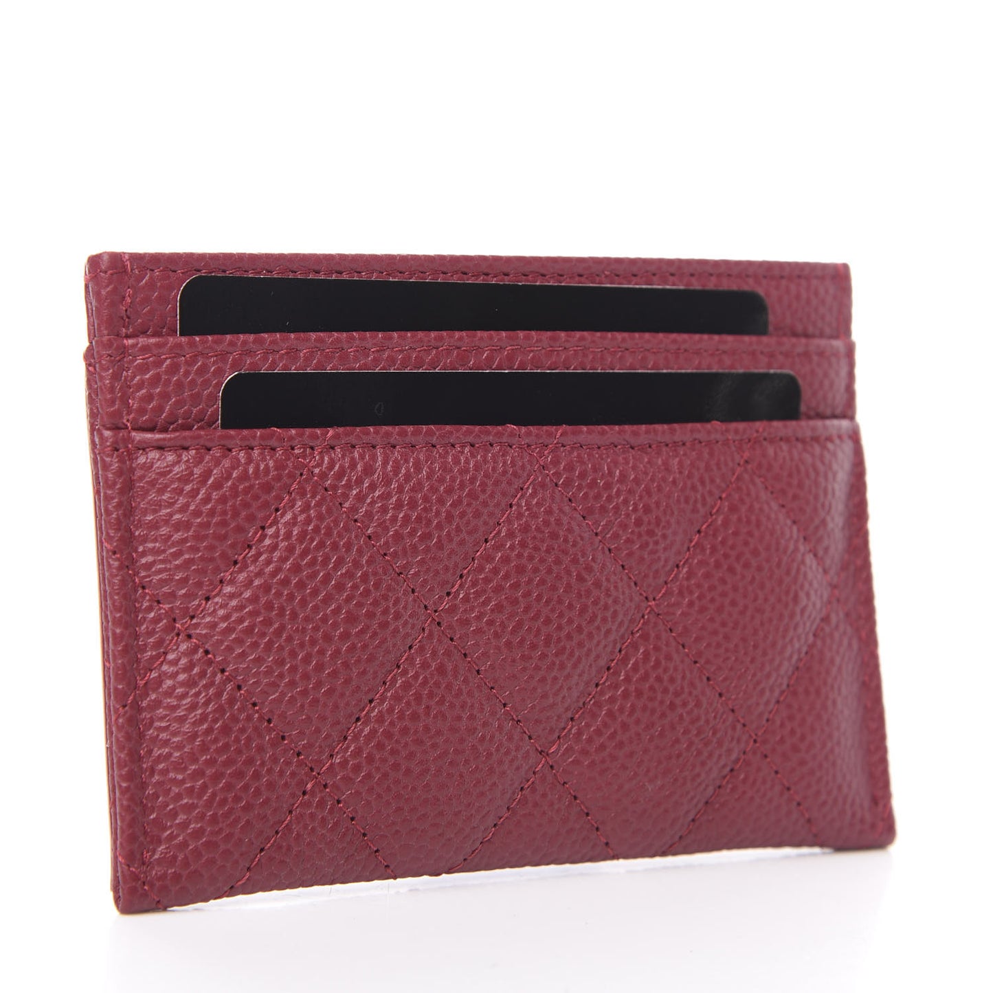 Caviar Quilted Filigree Card Holder Dark Red