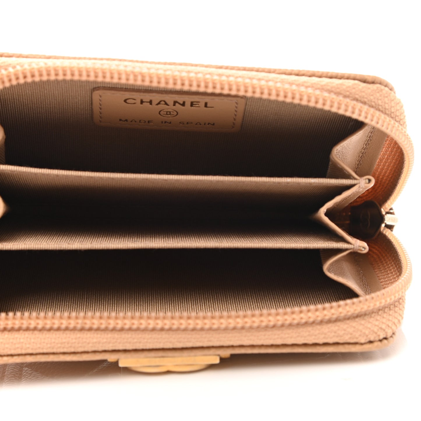 Caviar Quilted Boy Zip Around Coin Purse Wallet Beige