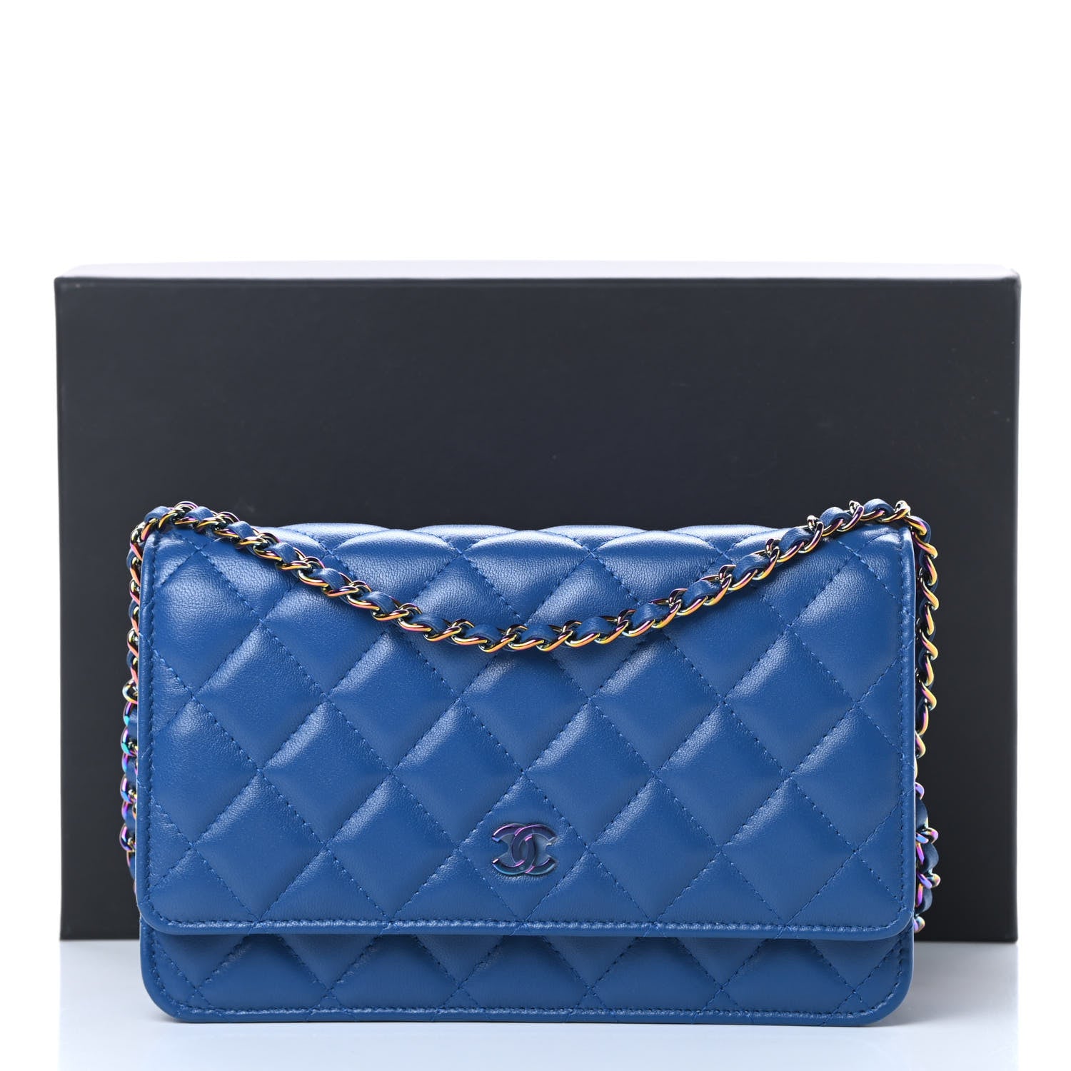 Chanel Lambskin Quilted Wallet On Chain WOC Dark Blue Pink 13 of 13