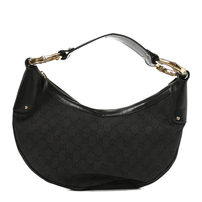 Gucci Monogram Half Moon Bamboo Ring Hobo Black 1 of 10