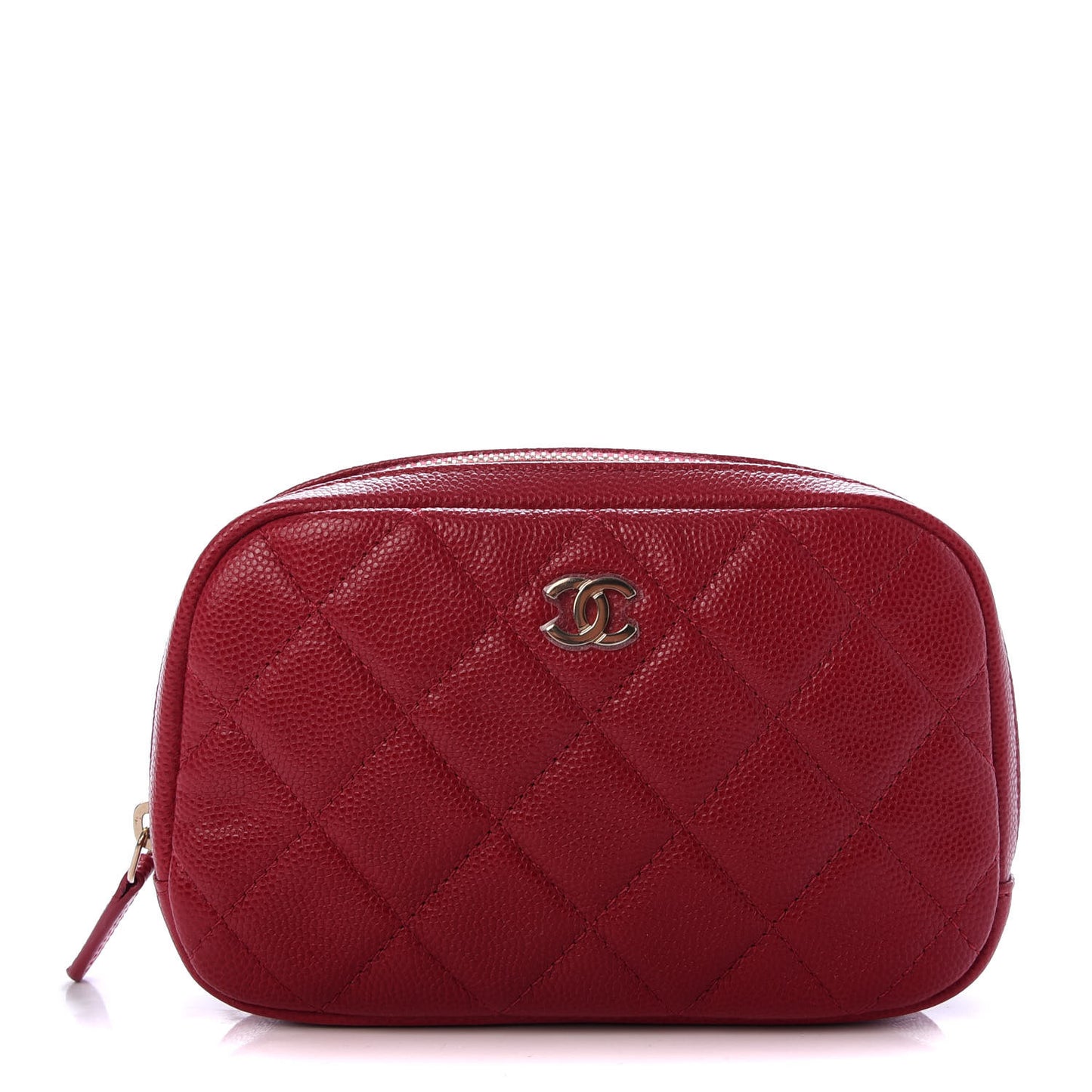 Caviar Quilted Small Curvy Pouch Cosmetic Case Dark Pink