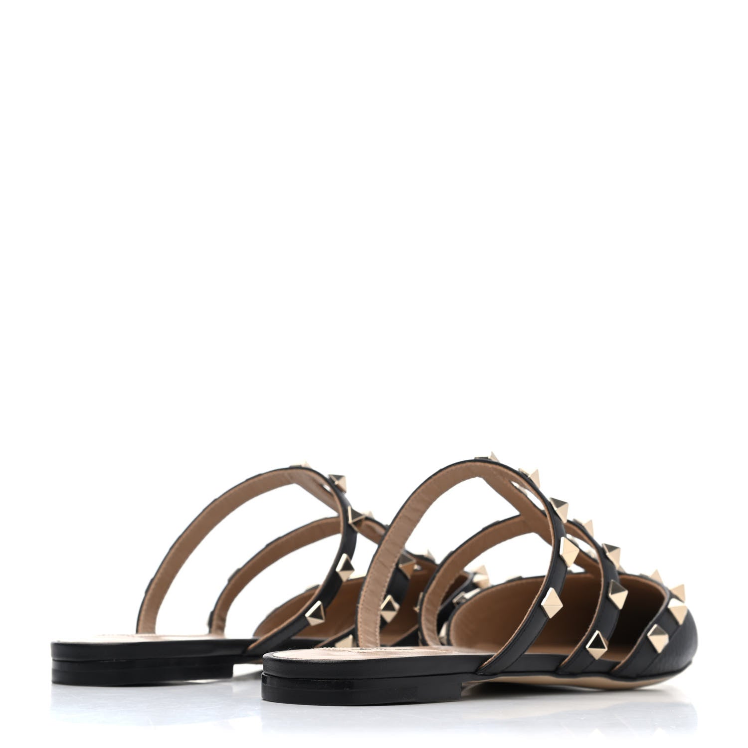 Valentino Garavani Pebbled Calfskin Rockstud Flat Cage Mules 37.5 Black 3 of 4