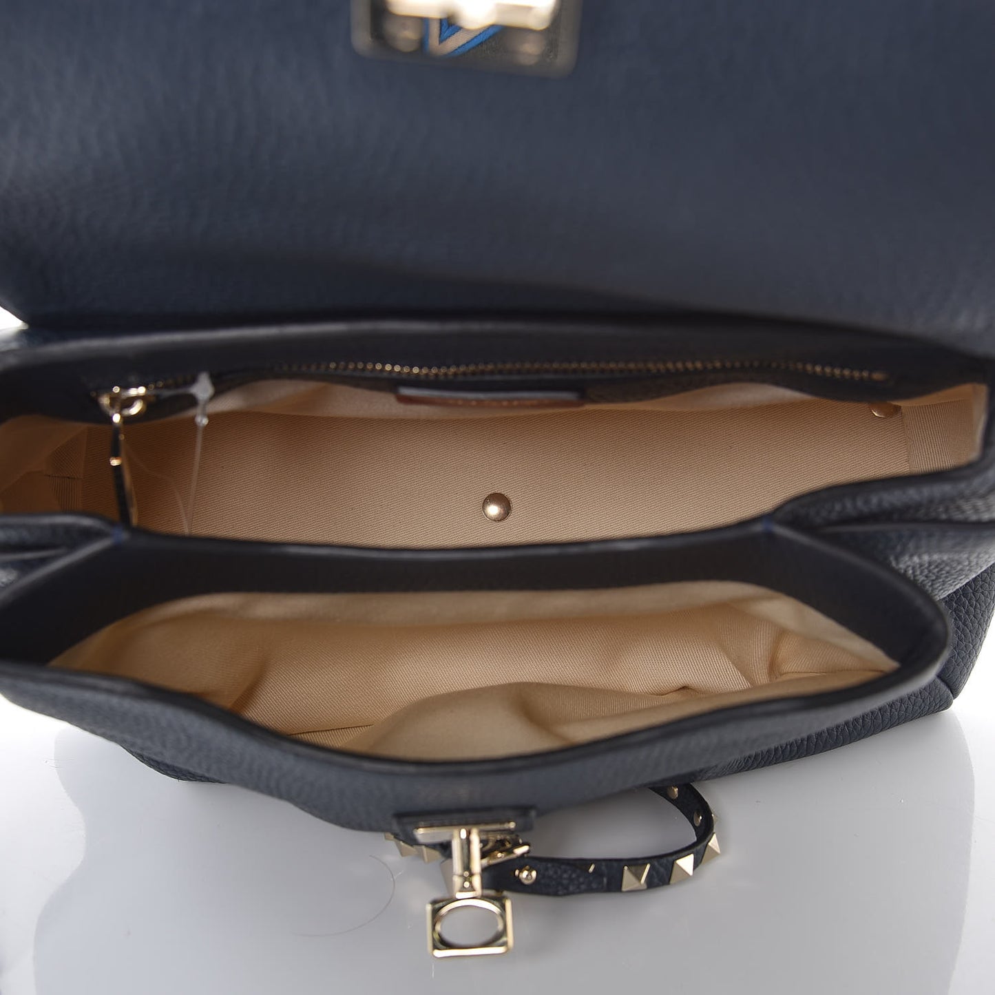 Grained Lagun Calfskin Rockstud Twiny Top Handle Bag Marine