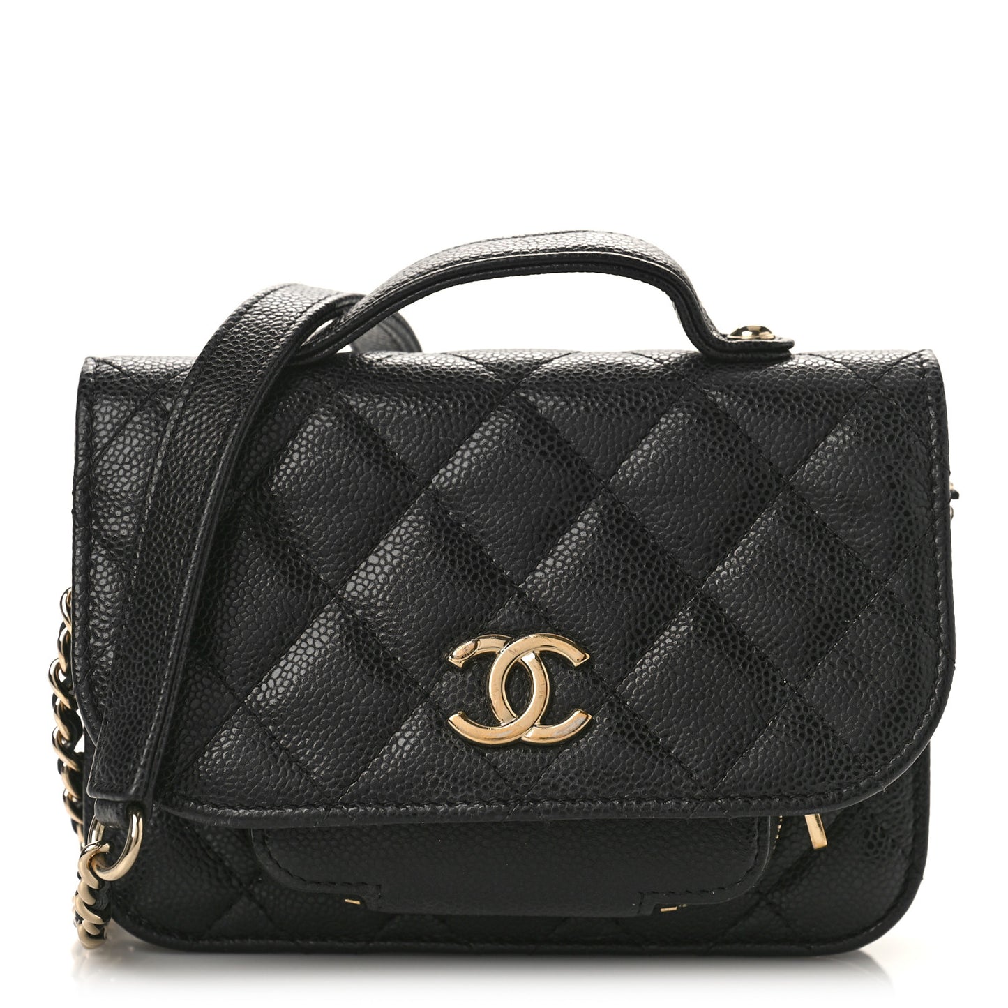 Caviar Quilted Business Affinity Clutch With Chain Black