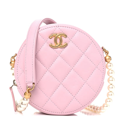 Chanel Calfskin Quilted Pearl Round Clutch With Chain Light Pink 1 of 4