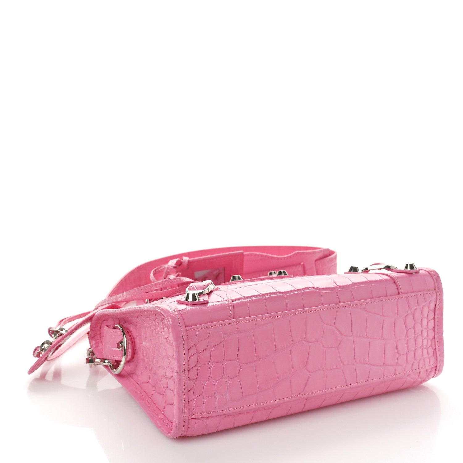 Balenciaga Shiny Supple Calfskin Crocodile Embossed Classic Silver Hardware Mini City Baby Pink 4 of 9