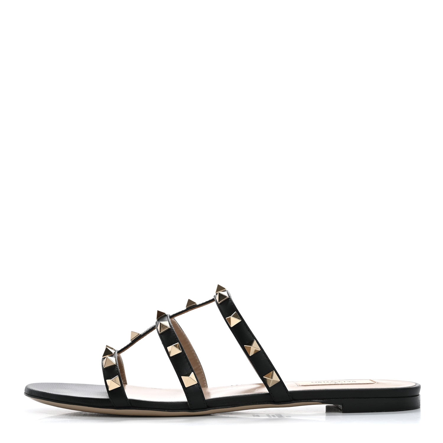 Valentino Garavani Nappa Rockstud Caged Flat Slide Sandals 38.5 Black 1 of 10