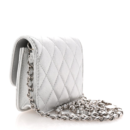 Chanel Metallic Goatskin Quilted Crystal CC Walk Of Fame Clutch With Chain Silver 2 of 9