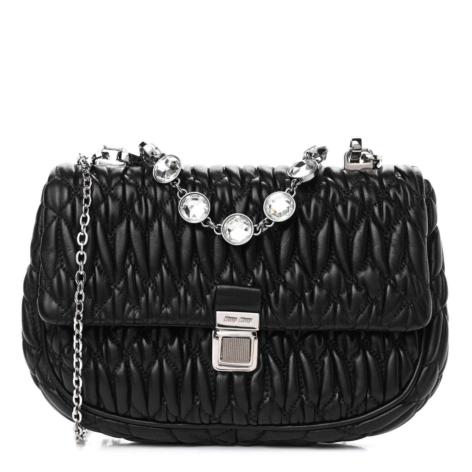 Miu Miu Nappa Matelasse Crystal Chain Crossbody Black 1 of 4