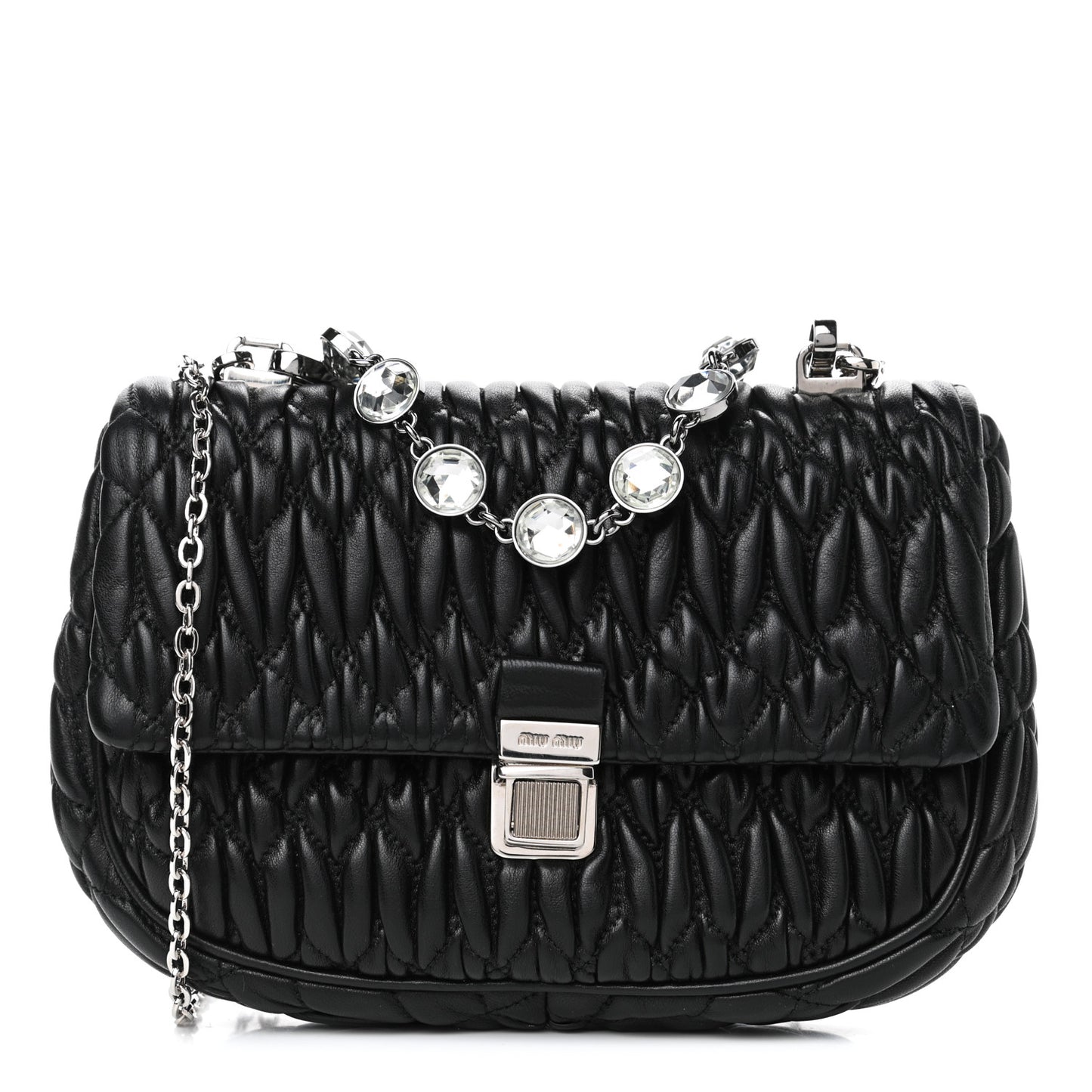Nappa Matelasse Crystal Chain Crossbody Black