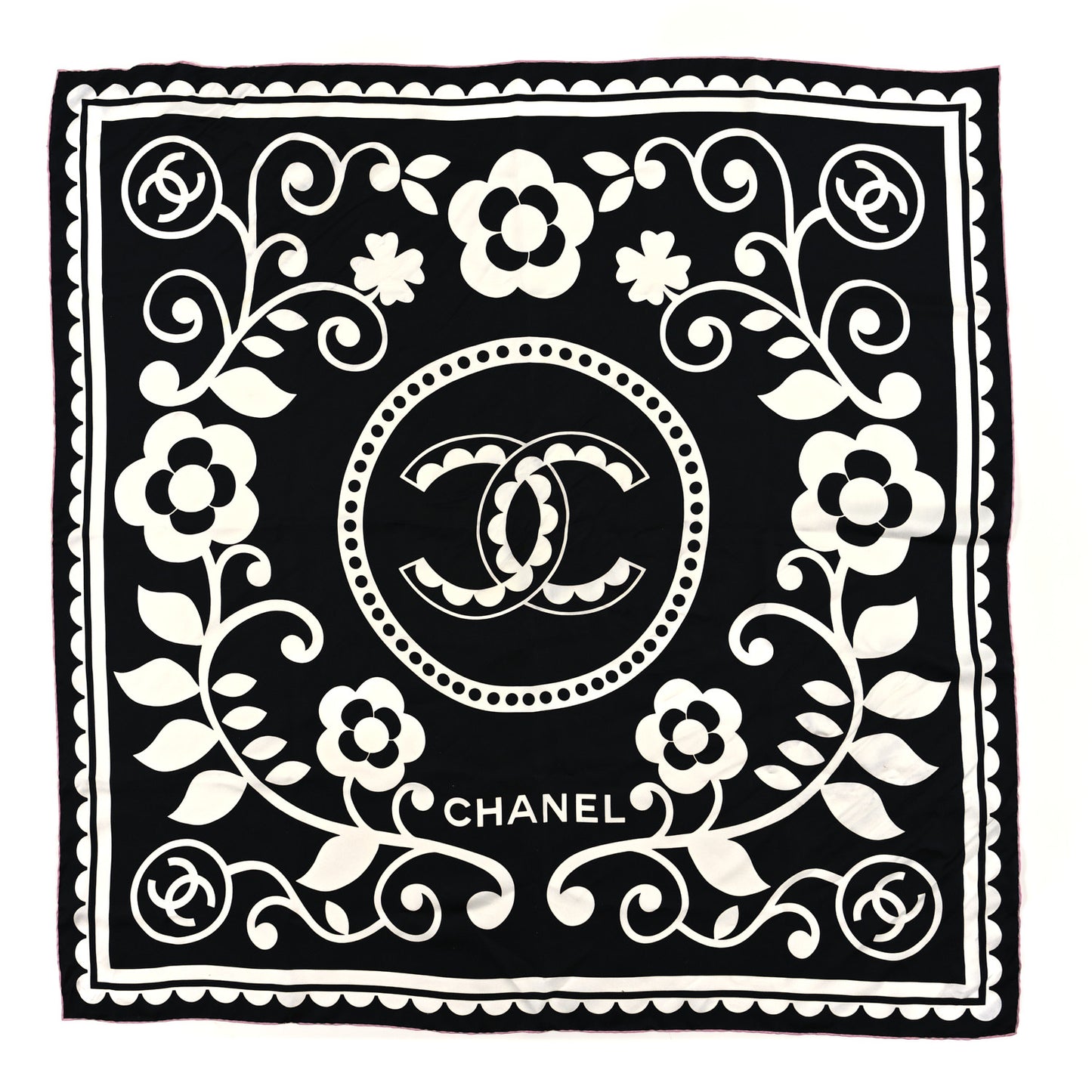 Silk CC Square Scarf Black White