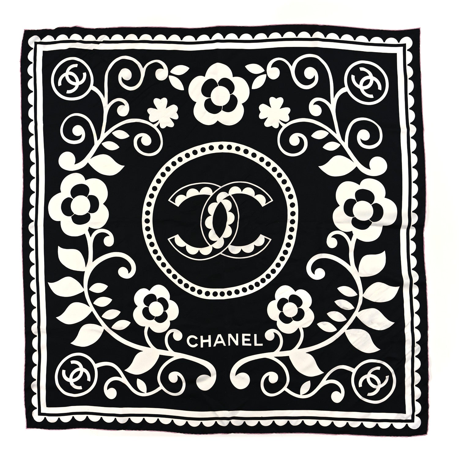 Chanel Silk CC Square Scarf Black White 1 of 4