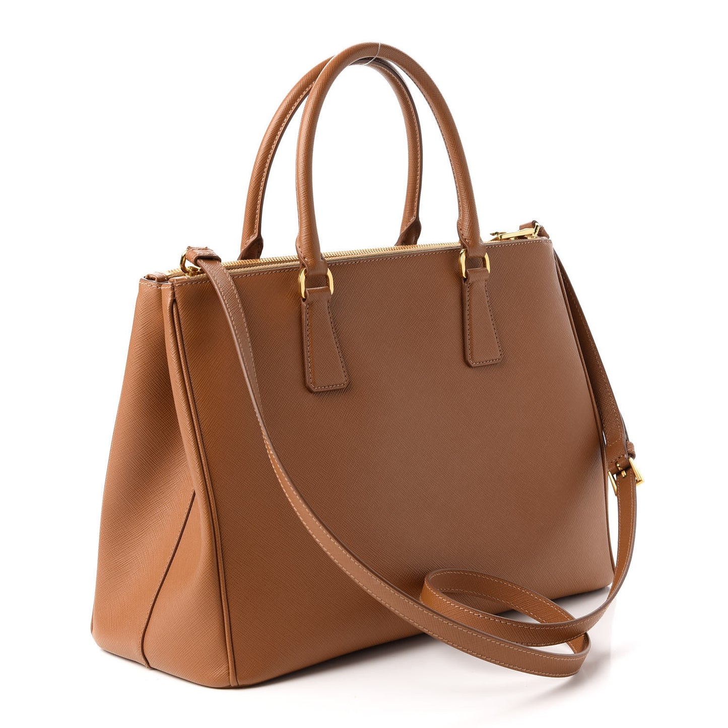 Saffiano Lux Large Galleria Double Zip Tote Caramel