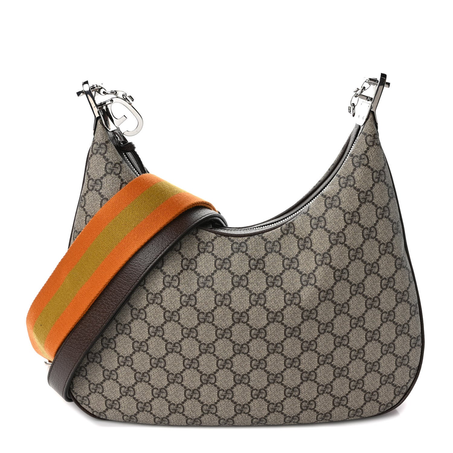 Gucci GG Supreme Monogram Textured Calfskin Web Large Attache Shoulder Bag Beige Ebony New Acero 1 of 8