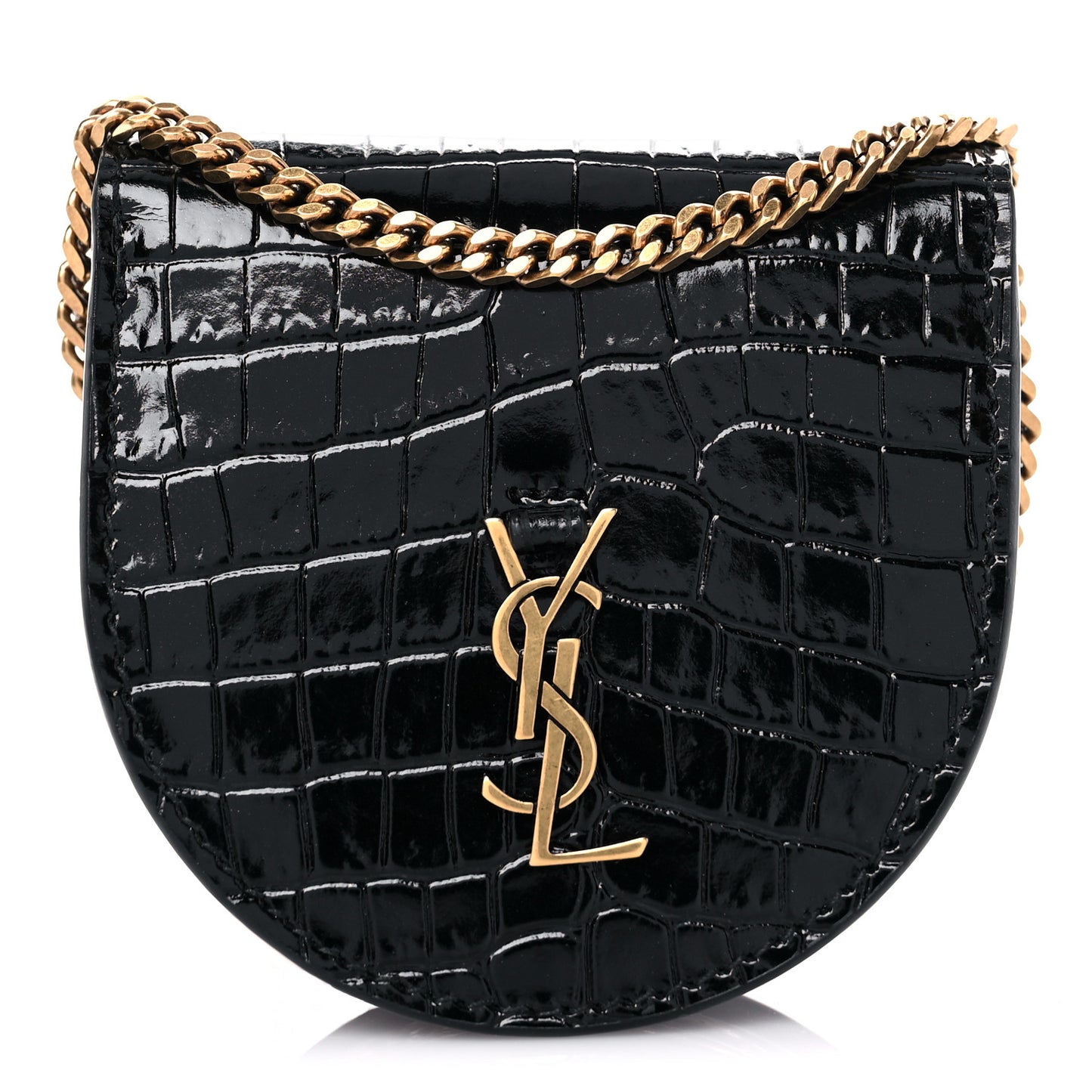 Patent Crocodile Embossed Monogram Baby Kaia Crossbody Bag Black
