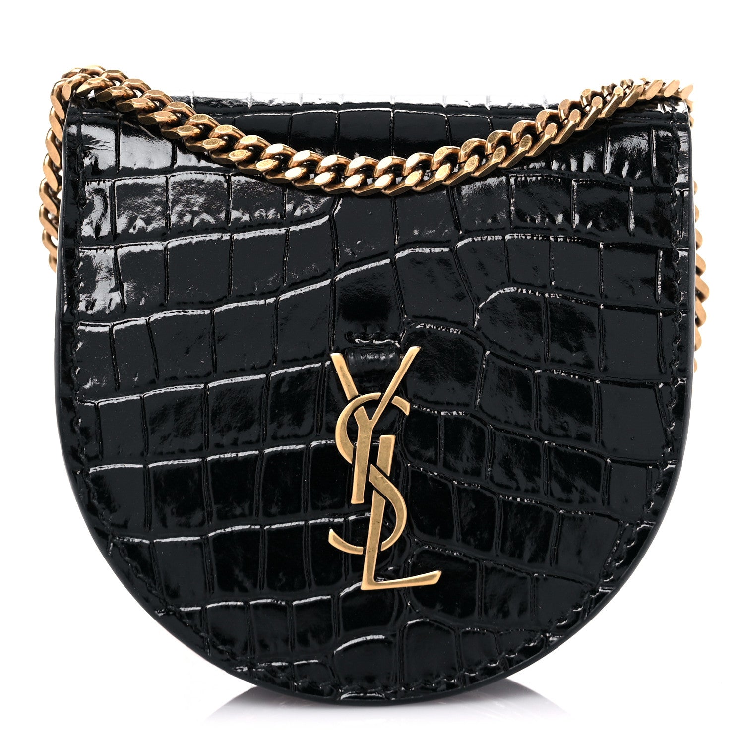 Saint Laurent Patent Crocodile Embossed Monogram Baby Kaia Crossbody Bag Black 1 of 9