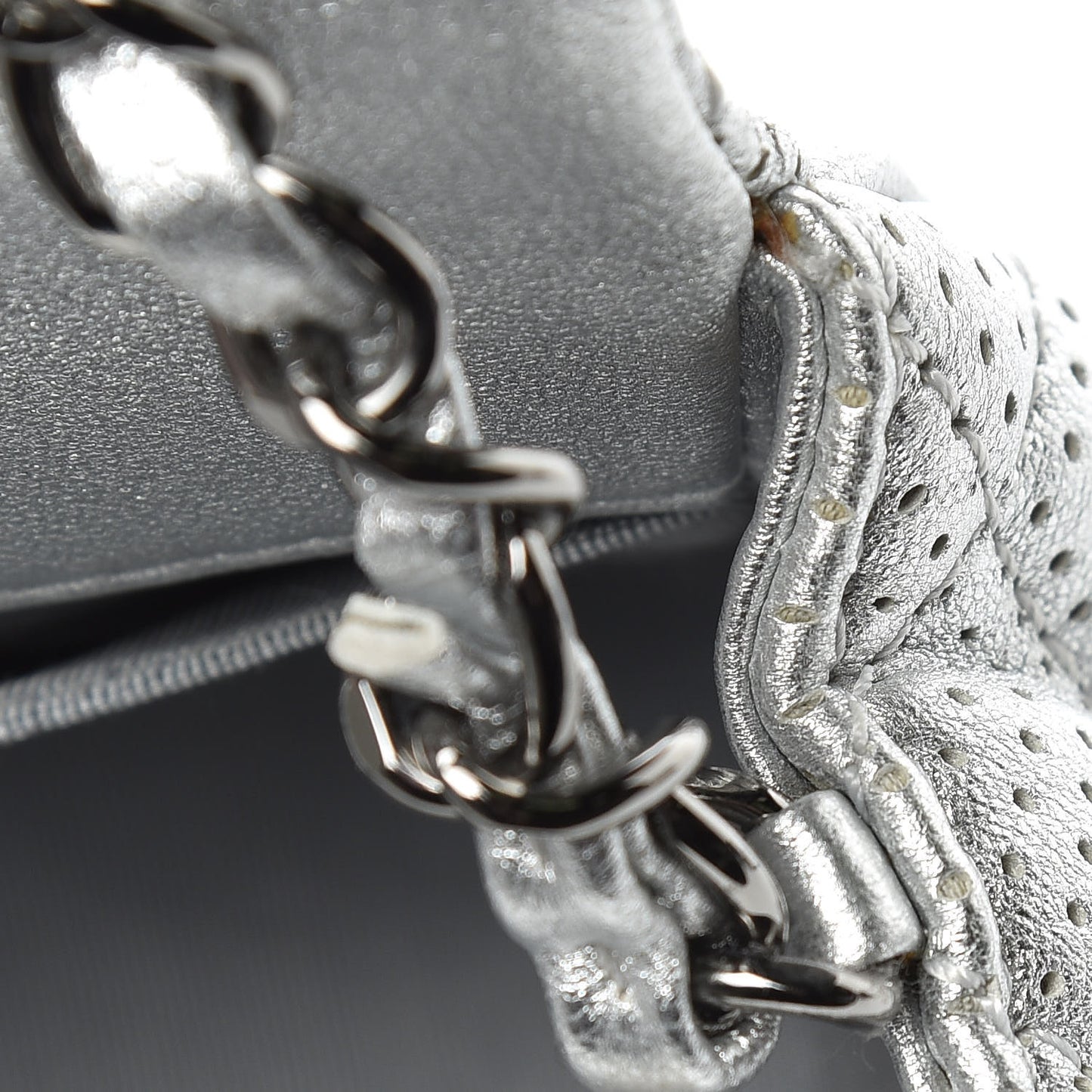 Metallic Lambskin Perforated Mini Rectangular Flap Silver