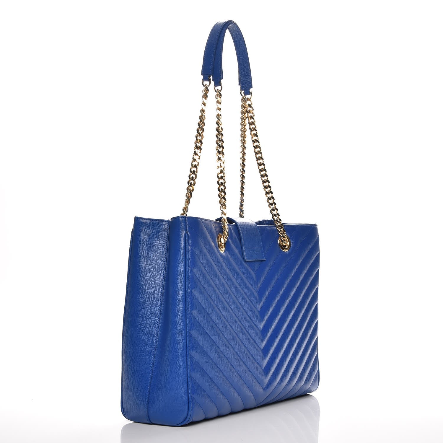 Saint Laurent Grain De Poudre Matelasse Chevron Monogram Shopping Bag Blue Majorelle 3 of 7