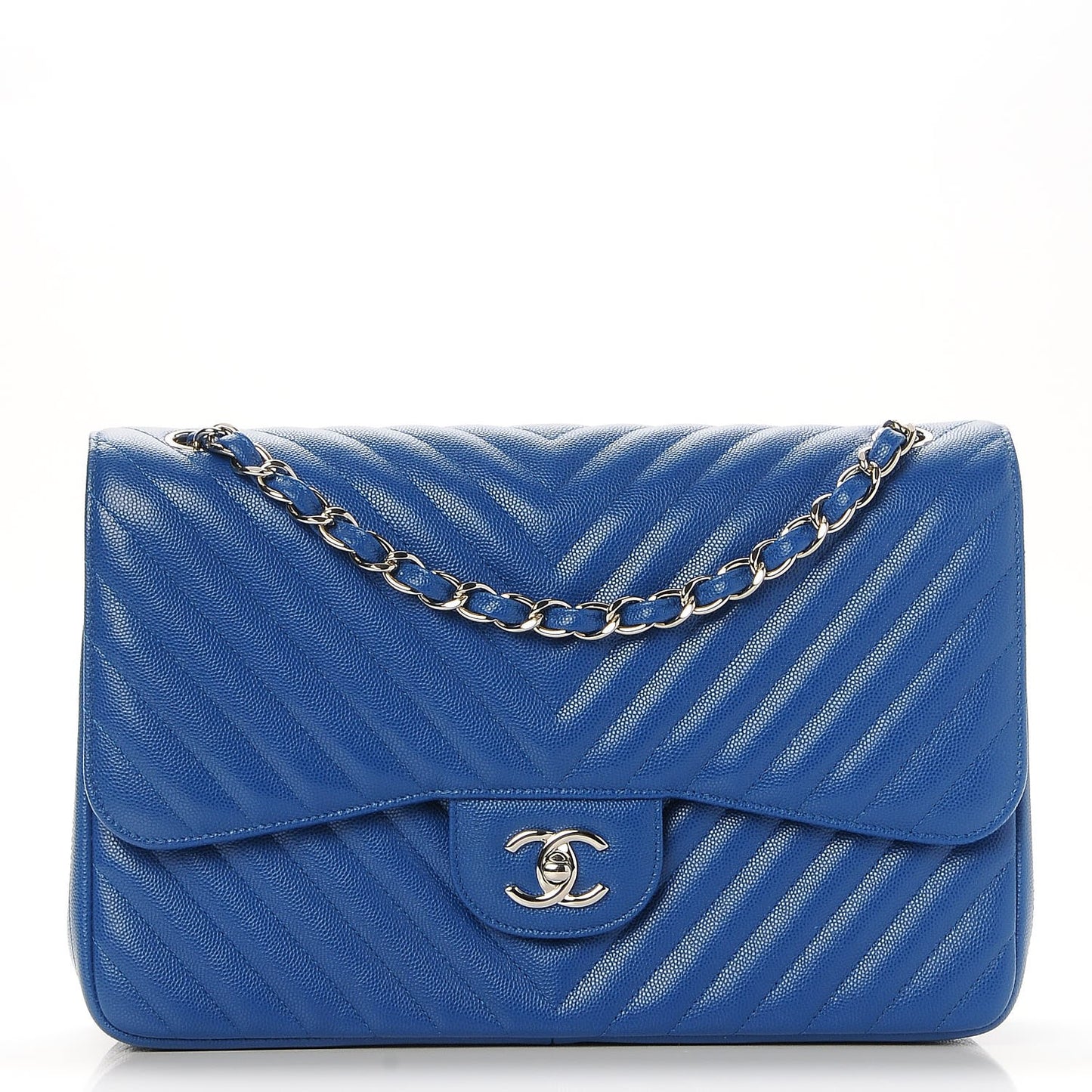 Caviar Chevron Quilted Jumbo Double Flap Blue