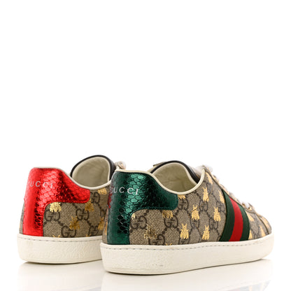 Gucci GG Supreme Monogram Bees Ayers Web Womens Ace Sneakers 37.5 Beige Oro Green Red 4 of 11