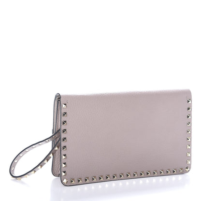 Valentino Garavani Pebble Calfskin Rockstud Side Slip Wristlet Clutch Poudre 3 of 8
