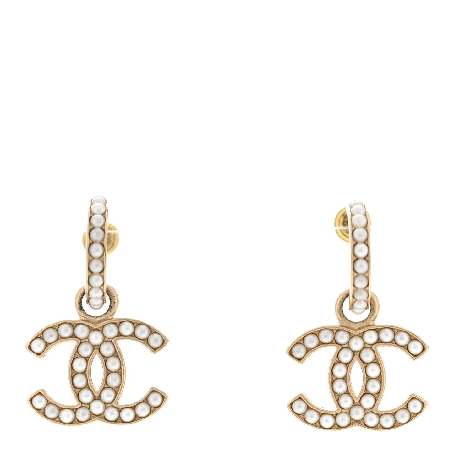 Pearl CC Hoop Drop Earring Gold