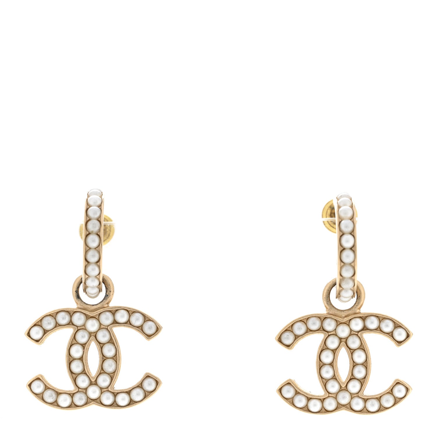 Chanel Pearl CC Hoop Drop Earring Gold 1 of 5