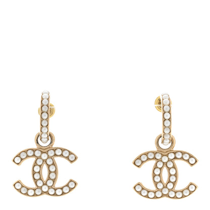 Chanel Pearl CC Hoop Drop Earring Gold 1 of 5