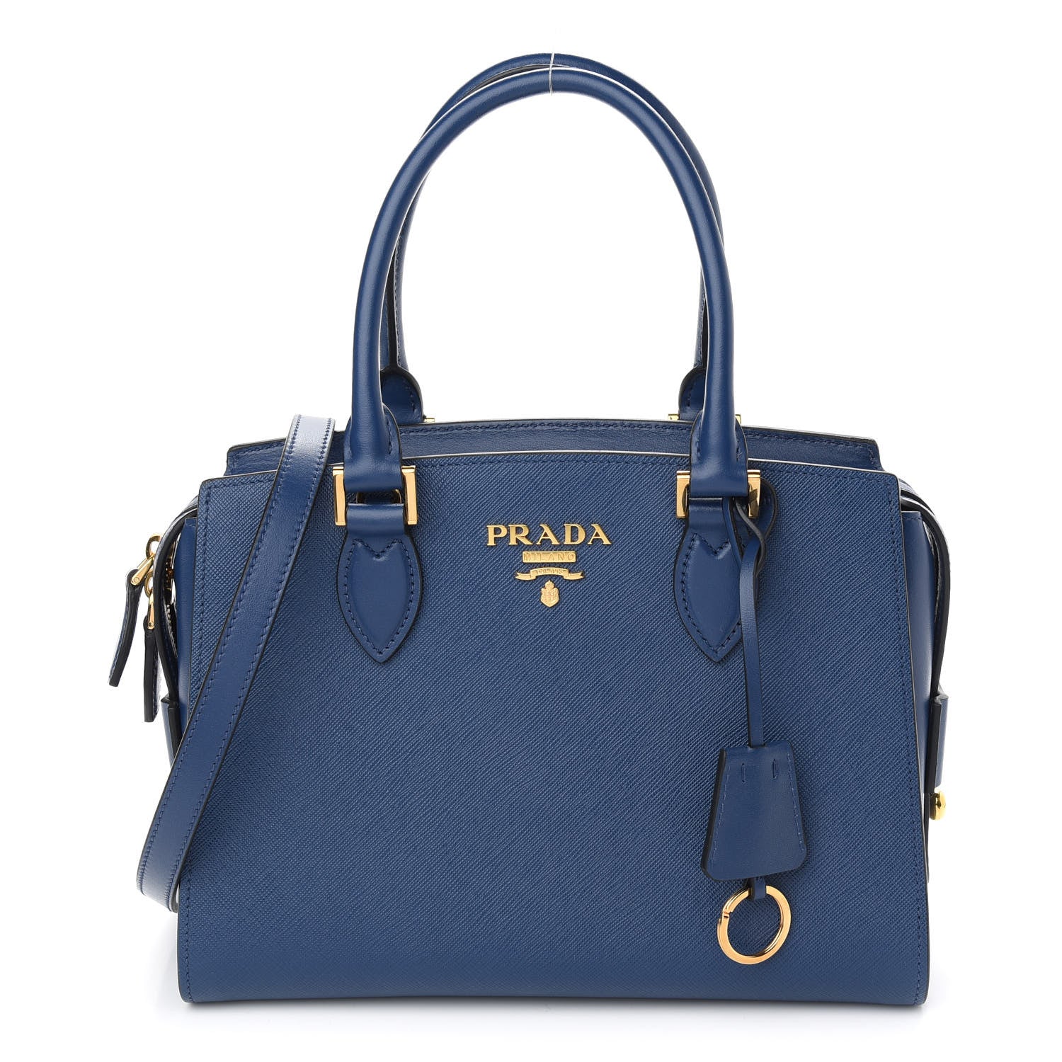 Prada Saffiano Soft Calfskin Double Handle Satchel Bluette 1 of 8