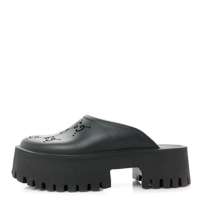 Gucci Rubber GG Monogram Perforated Elea Platform 55mm Lug Sole Sandals 36 Black 1 of 8