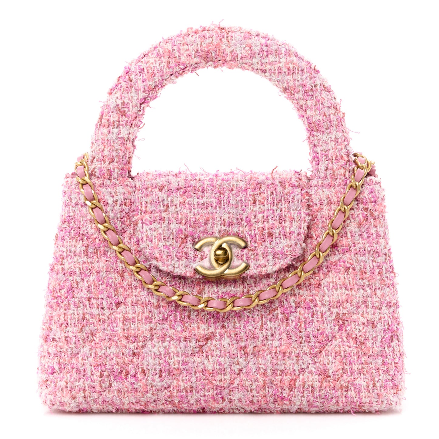 Tweed Quilted Nano Kelly Shopper Pink